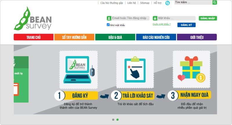 Khảo sát kiếm tiền trực tuyến tại Bean Survey