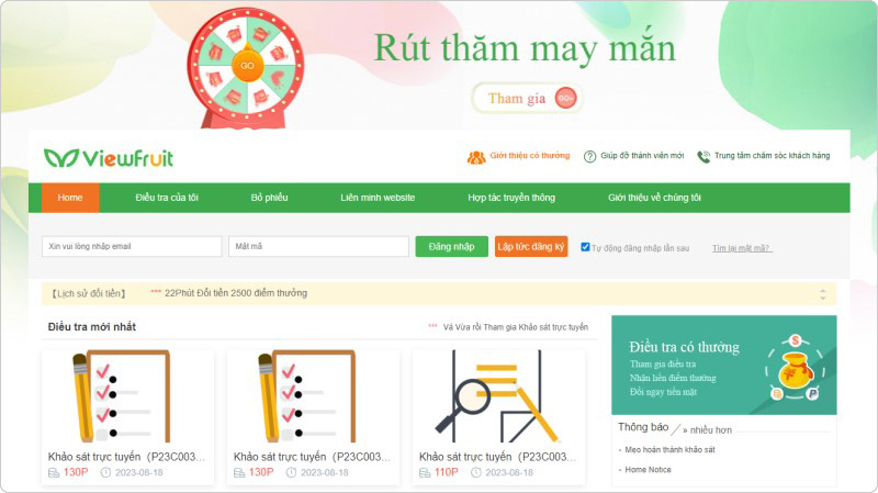 Trả lời khảo sát kiếm tiền online với Viewfruit