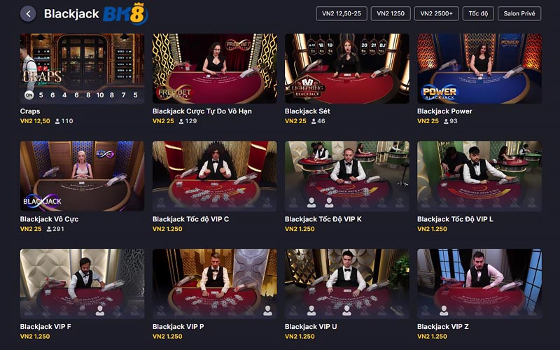Casino online BK8 cung cấp nhiều sòng bạc Blackjack hoành tráng