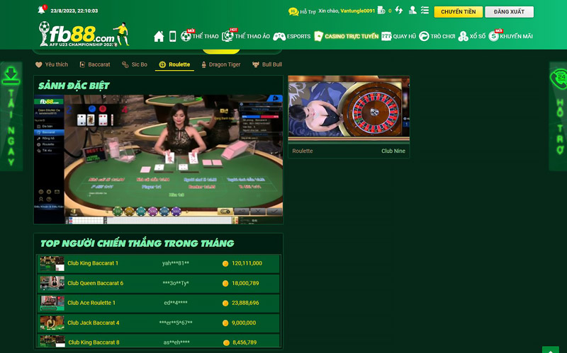 Nhà cái FB88 với giao diện sòng bạc Roulette cực kỳ hiện đại