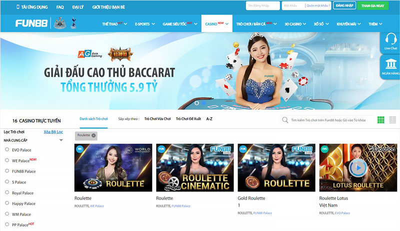 Game bài Roulette online tại casino FUN88 luôn chào đón số lượng người chơi khủng
